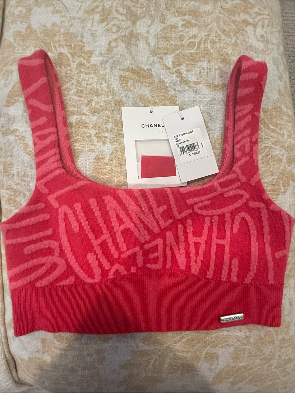 CHANEL Pink Logo Knit Camisole Tank